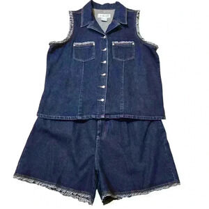 Vintage L.A. Blues Women's Denim Shorts and Sleeveless Blouse set Size 18W #124